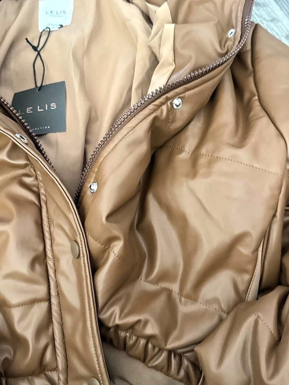 LE LIS Puffer Jacket in Brown Size Medium NWT - Picture 6 of 8